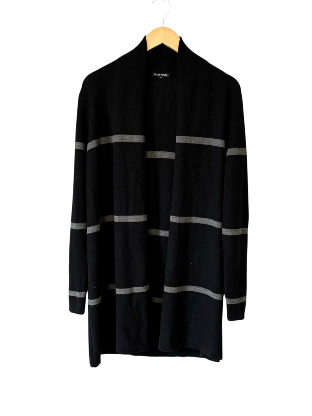 Eileen Fisher Wool‎ Cardigan Sweater Draped Open Front Striped Womens Small NWT